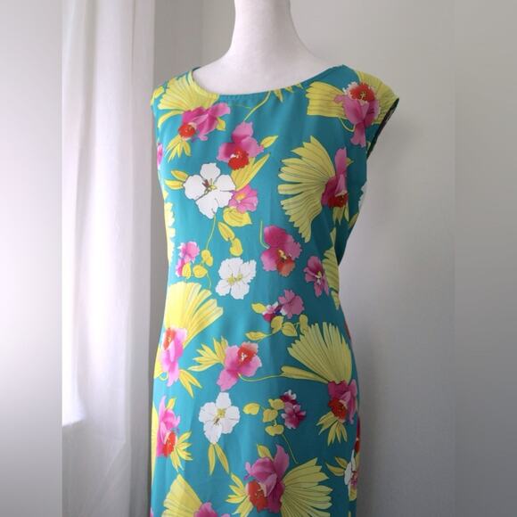 Vintage Y2K Mlle Gabrielle Dark Aqua Floral Print Sleeveless Tie Back Maxi Dress - Picture 3 of 7